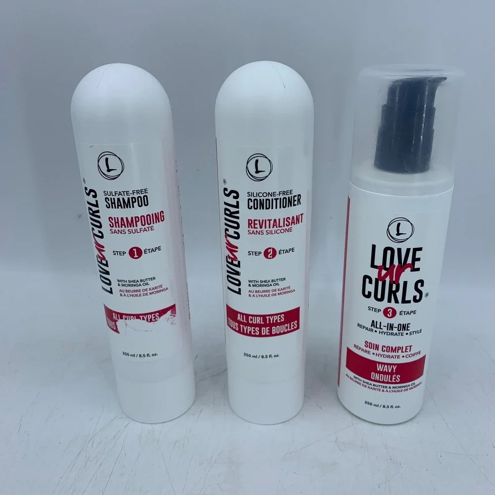 LUS Love Ur Curls 3-Step Wavy Hair System Shampoo Conditioner All-in-One 8.5oz